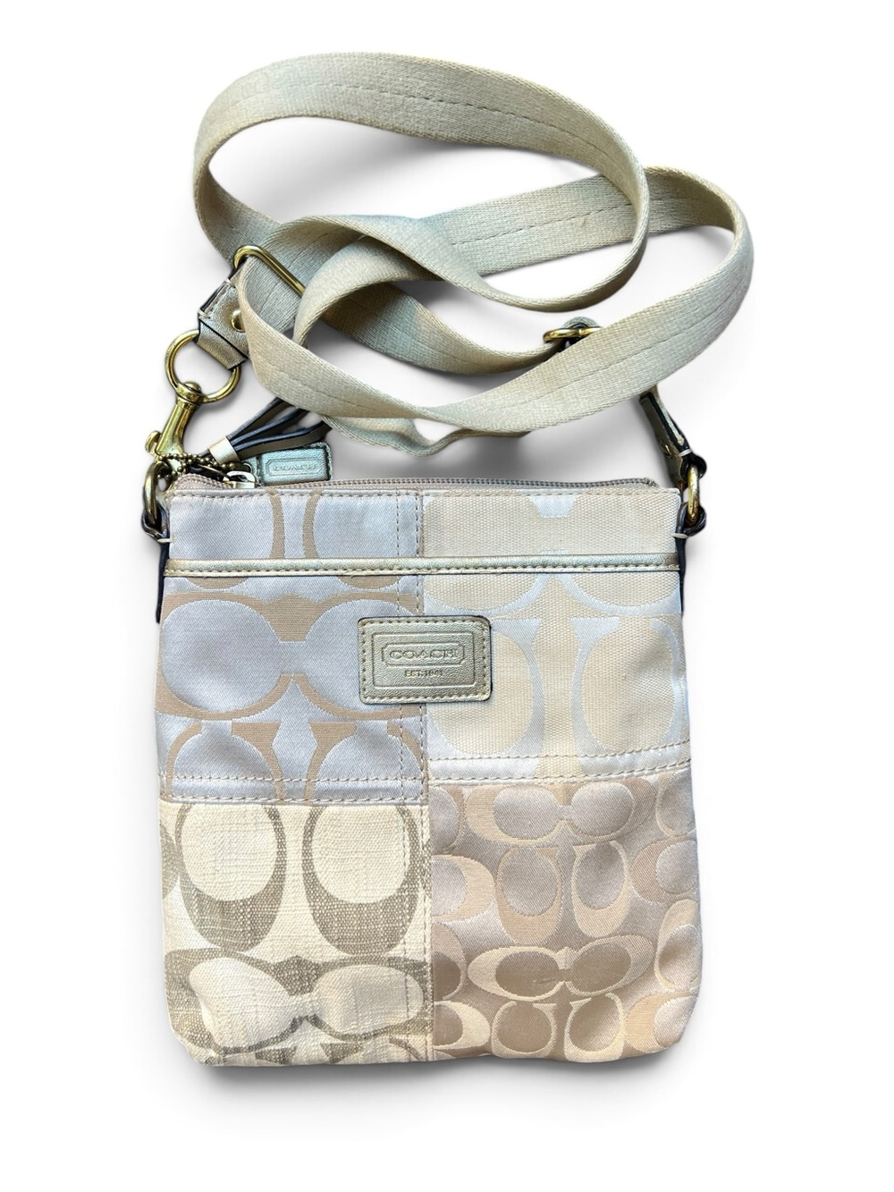 Coach Y2K Signature Patchwork Swingpack Crossbody Bag Neutral Gold